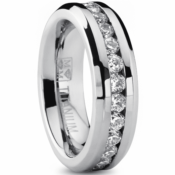 Metal Masters 2.4Ct. Womens 6mm Ladies Eternity Titanium Ring Cubic Zirconia Wedding Cz