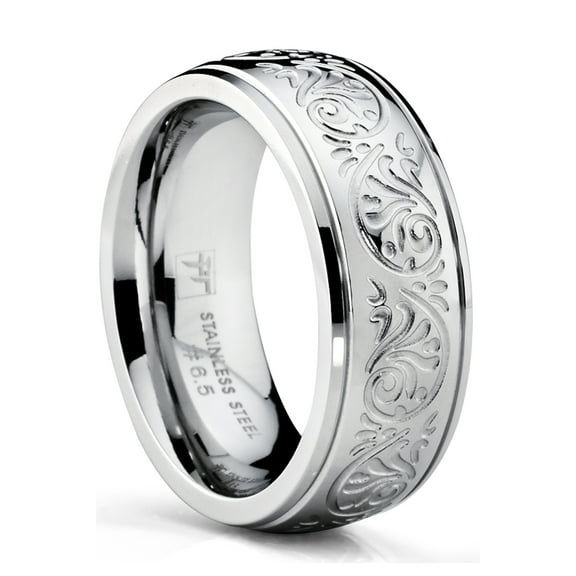 Metal Masters Womens 7mm Stainless Steel Ring Engraved Florentine Design