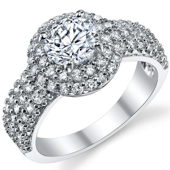 Metal Masters Womens Beautiful 3 Row Micro Pave Sterling Silver 925 Wedding Engagement ring Cubic Zirconia 5