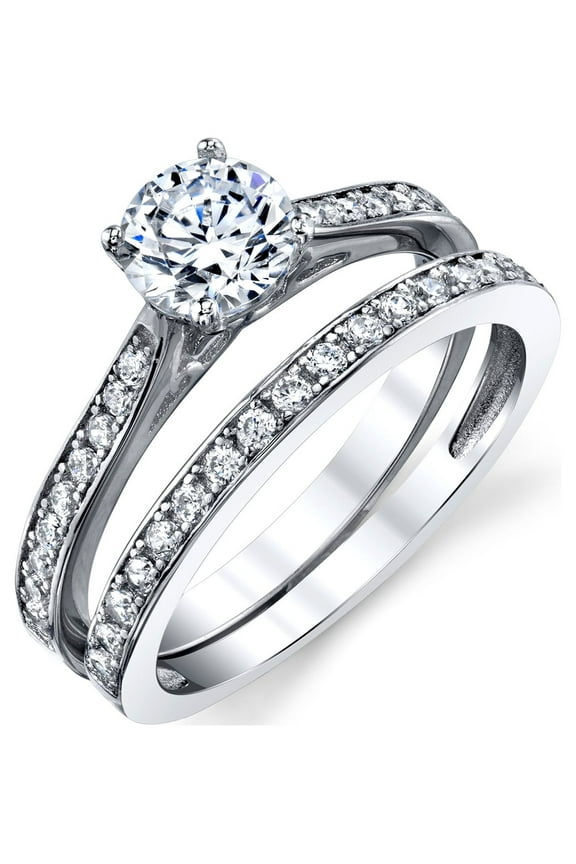 Womens Cubic Zirconia Wedding Engagement Anniversary Solitaire Ring Bridal Sets 925 Sterling Silver 9