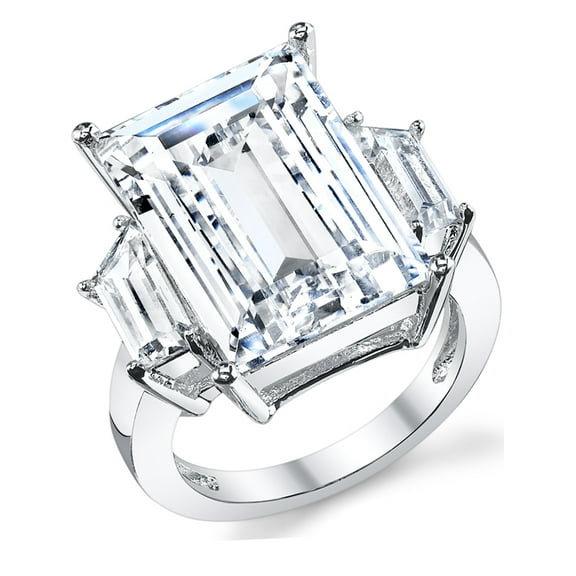 Metal Masters Womens Kim Kardashian Sterling Silver 9Ct. Engagement Wedding Ring Emerald-Cut Cubic Zirconia