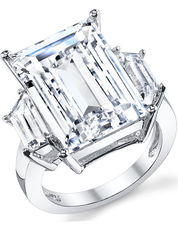 Womens Kim Kardashian Sterling Silver 9Ct. Engagement Wedding Ring Emerald-Cut Cubic Zirconia