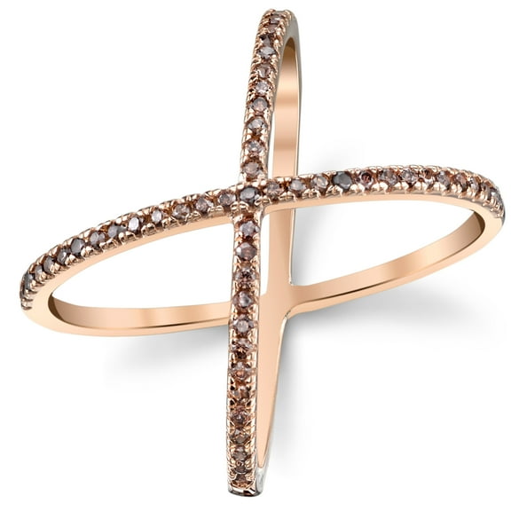 Metal Masters Womens Rose Plated Sterling Silver .925 X Criss Cross Ring Chocolate Cubic Zirconia