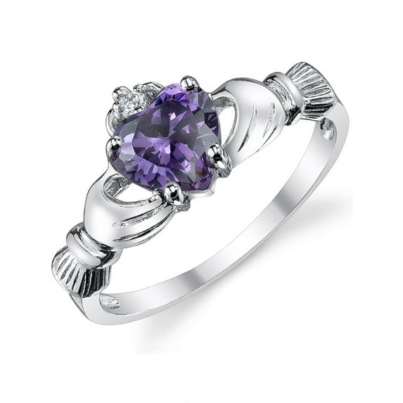 Metal Masters Womens Stelring Silver 925 Irish Claddagh Friendship Love Ring Lavender Heart Cubic Zirconia 7