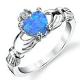 thumbnail image 1 of Metal Masters Womens Sterling Silver 925 Irish Claddagh Friendship Love Ring Blue Simulated Opal Heart 12, 1 of 6