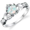 thumbnail image 1 of Metal Masters Womens Sterling Silver 925 Irish Claddagh Friendship Love Ring Simulated Opal Heart 7, 1 of 5