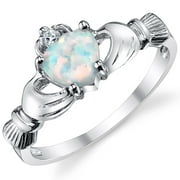 Metal Masters Women's Sterling Silver 925 Irish Claddagh Friendship Love Ring Simulated Opal Heart 7
