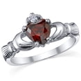 thumbnail image 1 of Metal Masters Womens Sterling Silver 925 Irish Claddagh Friendship Love Simulated Garnet Red Heart Cubic Zirconia Ring 3, 1 of 3