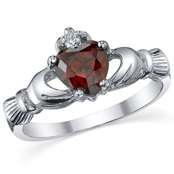 Metal Masters Womens Sterling Silver 925 Irish Claddagh Friendship Love Simulated Garnet Red Heart Cubic Zirconia Ring 4