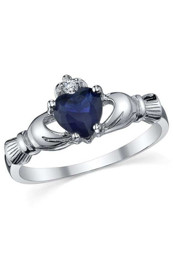 Womens Sterling Silver 925 Irish Claddagh Friendship Love Simulated Sapphire Blue Heart Cubic Zirconia Ring 9