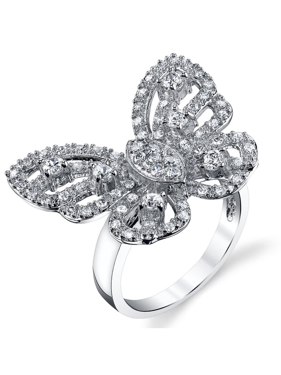 Womens Sterling Silver 925 Butterfly Ring Cubic Zirconia