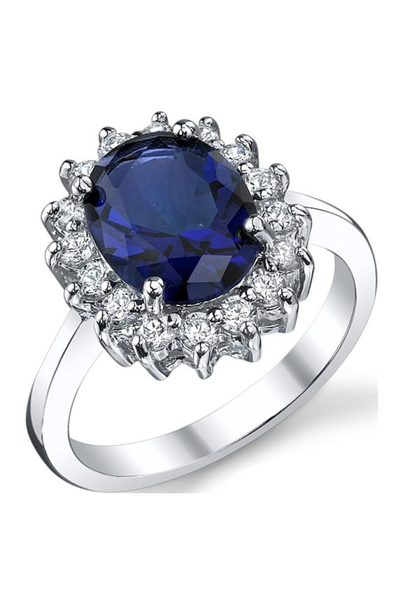 Womens Sterling Silver Kate Middleton 3Ct. Engagement Ring Sapphire Blue Cubic Zirconia