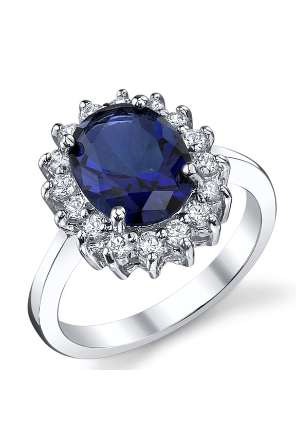 Womens Sterling Silver Kate Middleton 3Ct. Engagement Ring Sapphire Blue Cubic Zirconia