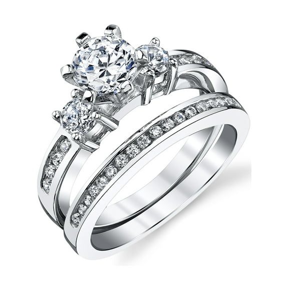 Metal Masters Womens Sterling Silver Wedding Engagement Ring 1.15Ct Tcw 2Pc Set Cubic-Zirconia