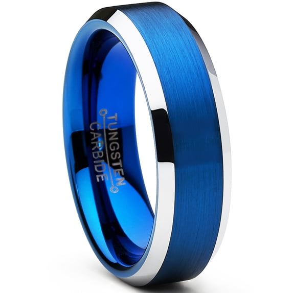 Metal Masters Womens Tungsten Carbide Mens Brushed Wedding Blue Plated Engagement Ring 6mm Comfort-Fit