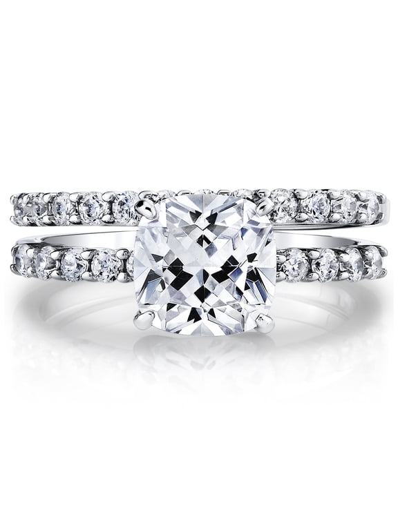 Womens 2.5Ct Wedding Engagement Ring Band Set Fabulous Cushion Cz Sterling Silver 925