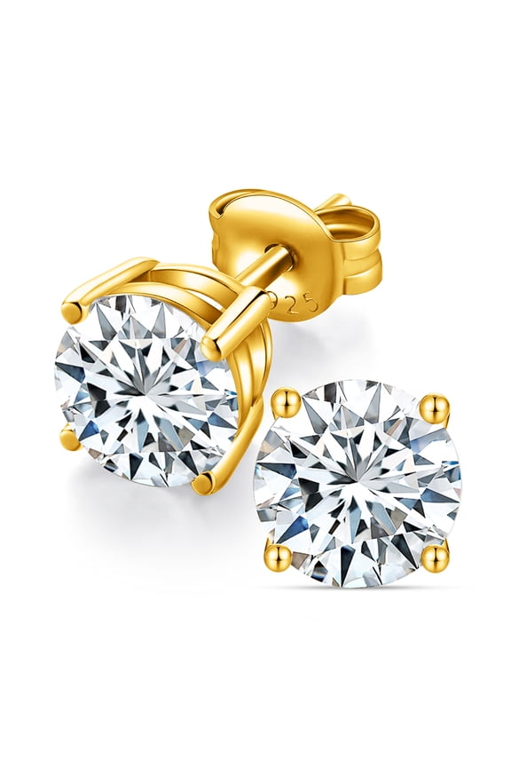 Round Lab Grown Diamond Stud Earrings 14K Gold Plated Sterling Silver 925 E-F Color VS1-VS2