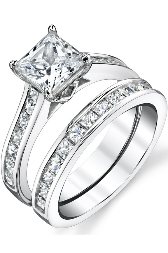 Womens 4.3Ct. Sterling Silver Bridal-Set Engagement Wedding Ring Cubic Zirconia 8mm