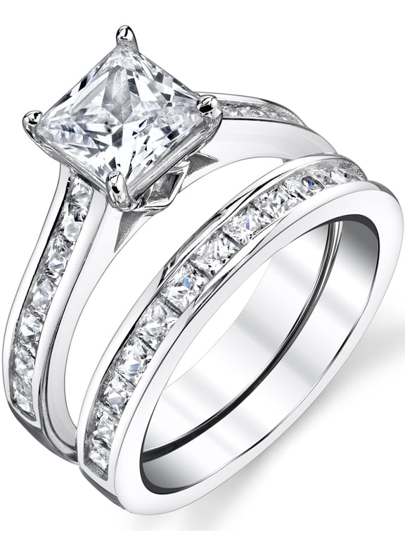 Womens Bridal-Set Engagement Wedding Ring 4.3Ct. Sterling Silver 925 Cubic Zirconia 8MM