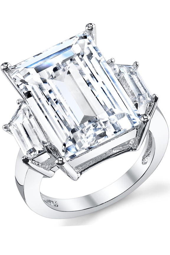 Womens Kim Kardashian Sterling Silver 9Ct. Engagement Wedding Ring Emerald-Cut Cubic Zirconia