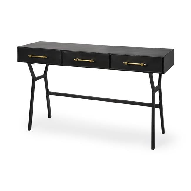 Vince Matte Black 3-Drawer Metal Writing Desk with Iron Base