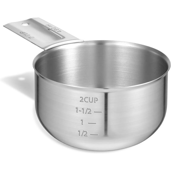 Metal Measuring Cup 2 Cup 480ml, 480cc,16oz Stainless Steel Measuring Cups Metal Measuring Cup with Handle Kitchen Gadgets for Cooking