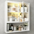 thumbnail image 1 of Metal Medicine Cabinet, Bathroom Wall Cabinet with Glass Doors, Wall Mounted Storage Cabinets with 2 LED Lights, Wall Cabinets for Bathroom Storage, Kitchen, Laundry Room (White), 1 of 15