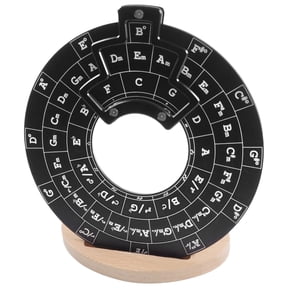 Circle of Fifths Wheel Metal Melody Tool with Guitar Chord Chart, Visual Music Theory Tool for Guitar/Piano, Aluminum Alloy Music Theory Disc and Wooden Stand for Musical Instruments, Black