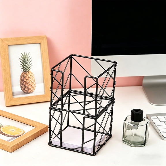 Metal Memo Cube Holder and Note Dispenser for 3x3 Sticky Notes - Desk Organizer - Black