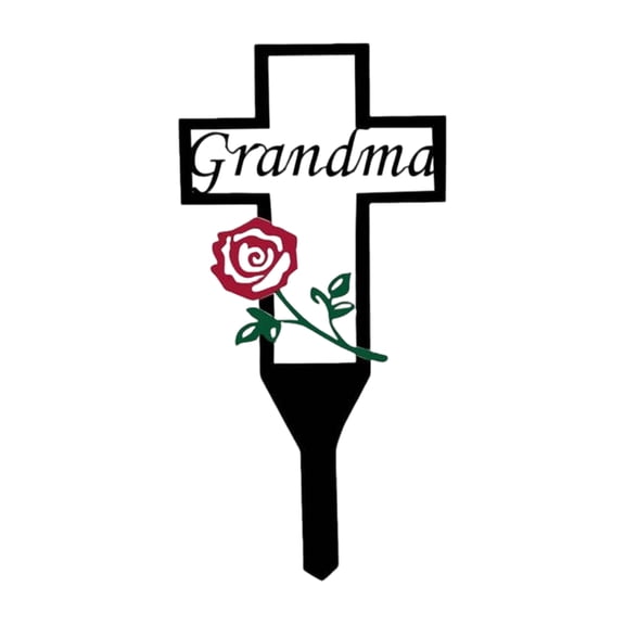 Metal Memorial Cross for Grandma, Cemetery Grave Decorative Stake with Rose, 1 Pack Outdoor Lawn Grave Marker for Loved Ones, Durable Metal Funeral Tribute Art for Cemetery Plot Decoration