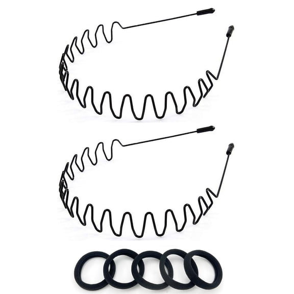 Metal Men Headbands Women Hair Bands, Unisex Black Wavy, Daily Outdoor Sports Headbands (3pcs)