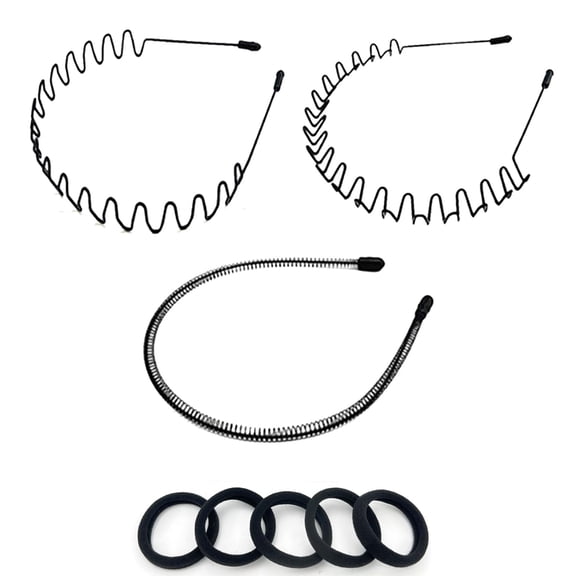 Metal Men Headbands Women Hair Bands, Unisex Black Wavy, Daily Outdoor Sports Headbands (3pcs)