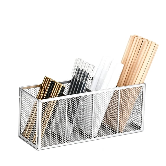 Metal Mesh 3-Compartment Desk Organizer, Multi-Purpose Pen Holder for Office,Classroom,Dormitory, Vanity,Silver