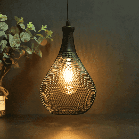 Metal Mesh Battery powered Hanging Decorative Lamp with 6-Hours Timer (Black)