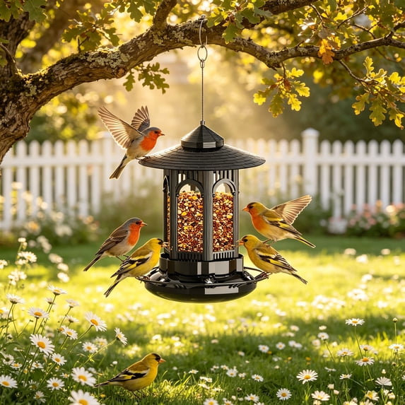 Metal Mesh Bird Feeder,Hanging Large Capacity Feeding Station,Squirrel Proof Design for Garden Patio Multi Species Wild Bird Feeding,4.64x3.54x3.54 Inch