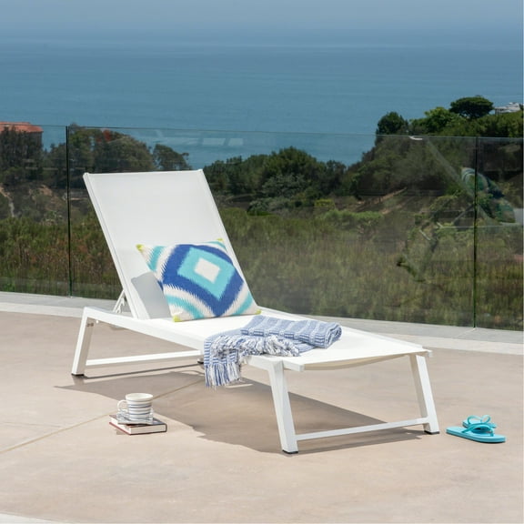 Metal Mesh Chaise Lounge For Patio Relaxation In White And Seat Leisure