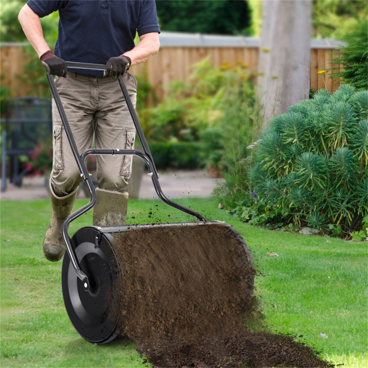 Metal Mesh Compost Spreader - 2.7 Cu. ft Large Capacity, 48.5" U-Shaped Ergonomic Handle & Even Spreading Design