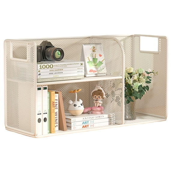 Multi Tiered Bookshelf Desk Metal Mesh File Organizers Desk Storage Shelf Rack