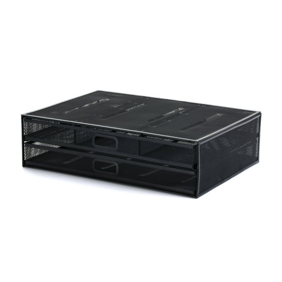 Metal Mesh Desk Organisers Monitor Stand with 2 Storage Drawers Desk Storage Supplies for PC Notebook