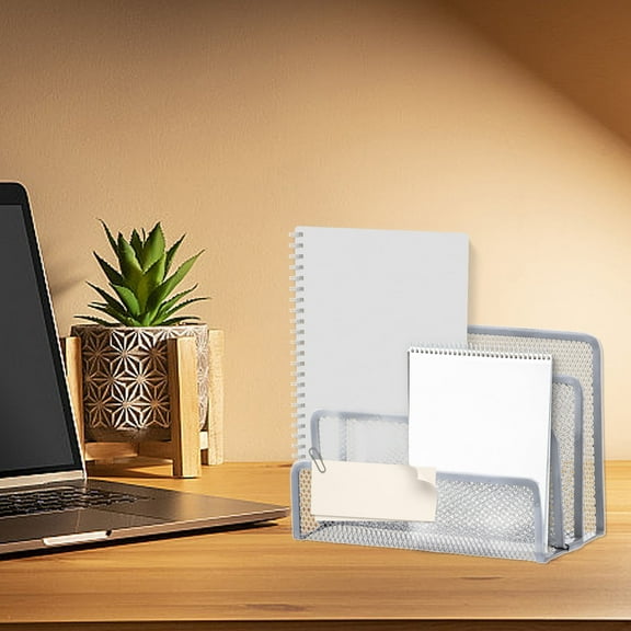Metal Mesh Desk Organizer - 3-Compartment Letter Sorter, File Holder for Office & Home, Silver (6.8x5.1x3.5in) - Vertical Uprights, Space-Saving Desktop Organizer