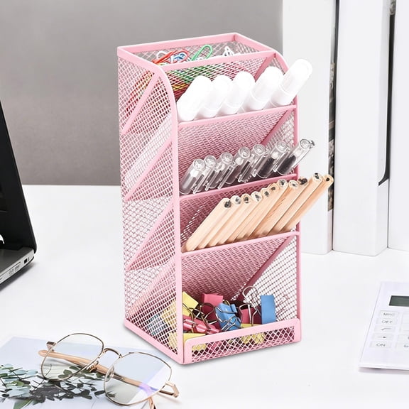 Metal Mesh Desk Organizer, Versatile Desk Organization, Multi Compartment Pen Caddy For Office Workstations (8.1x3.7x3.7 Inch)