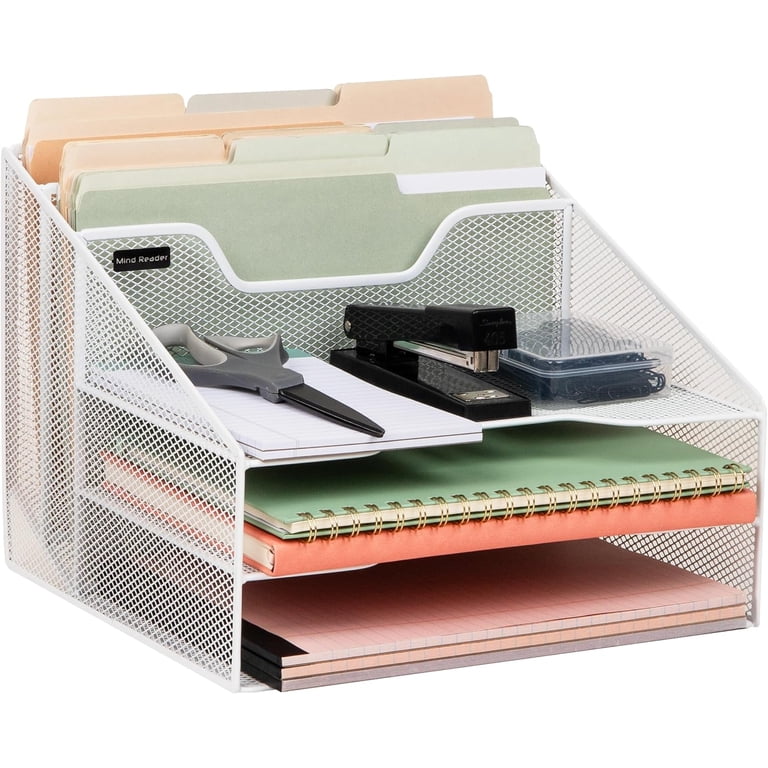Metal Mesh Desktop File Organizer, 3-Tier Paper Tray with 5 ...