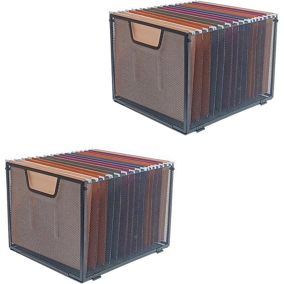 Metal Mesh File Baskets,Hanging File Folder Organizer,Office File Box,Letter Size,Black (2)