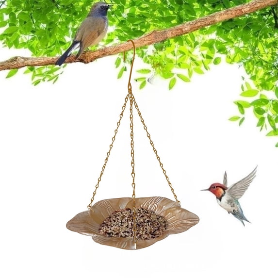 Vintage Flower-Shaped Metal Mesh Hanging Bird Feeder, 14" Bronze Tray with Adjustable Chains, Rust-Proof