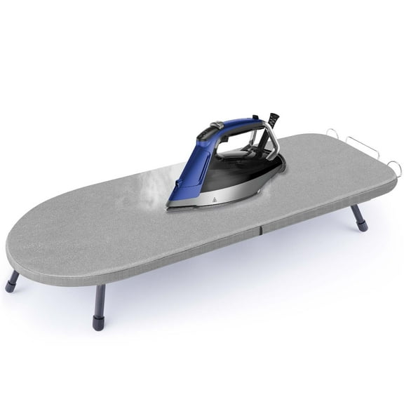 Tabletop Ironing Board with Iron Rest, Metal Mesh Panel Mini Foldable Ironing Board with Heat Resistant Removable Cover for Dorm, Apartment and Travel