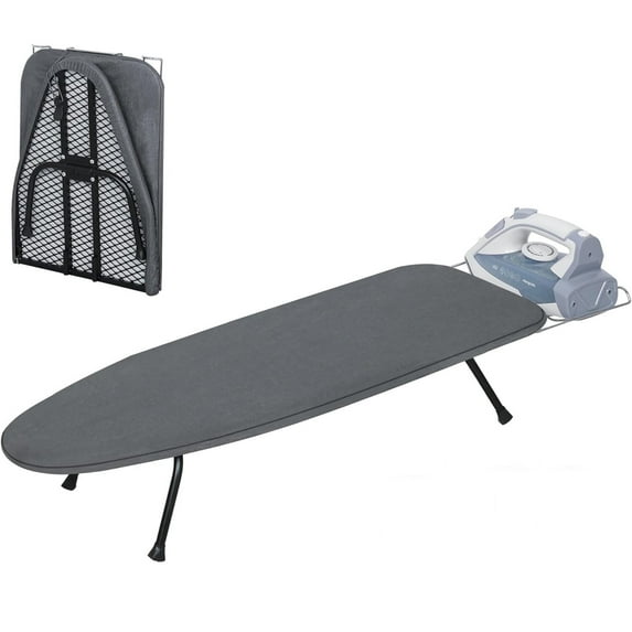 Metal Mesh Panel Tabletop Ironing Board | Foldable Iron Board | Heavy Duty Small Iron Board with Heat Resistant Cover and 100% Cotton 8mm Thicken Pad | 31.5"x11.8"x6.2"