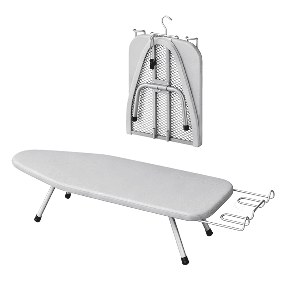 Metal Mesh Panel Tabletop Ironing Board Foldable Iron Board Heavy Duty Small Iron Board with Heat Resistant Cover and 100% Cotton 8mm Thicken Pad