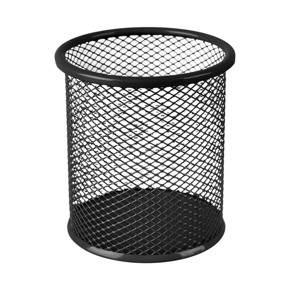 Metal Mesh Pen Holder Cup, 3.74-Inch Round Pencil Organizer for Pens, Markers, Scissors, Brushes and Desktop Office Supplies, Black