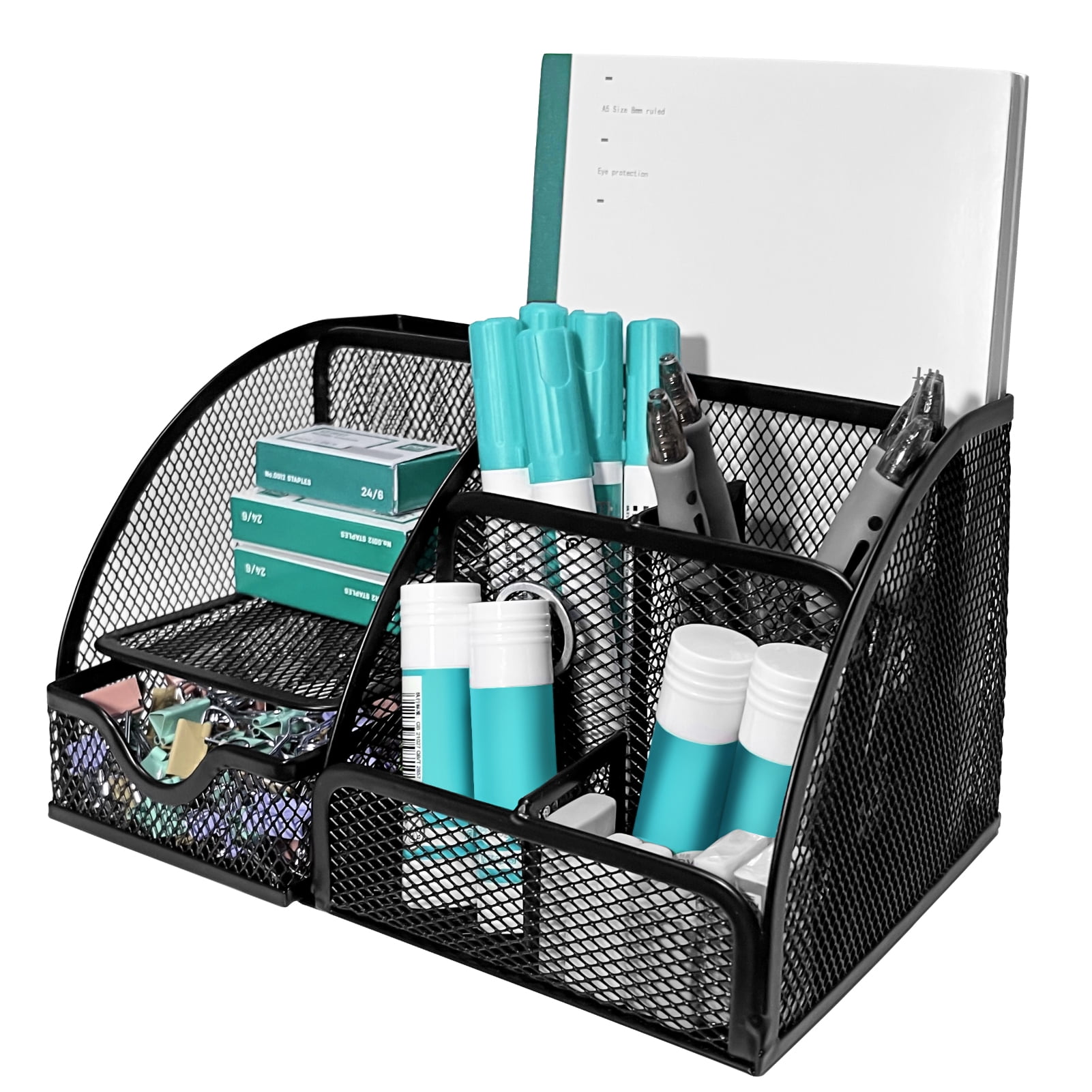 Metal Mesh Pen Holder, Desk Organizer, Letter Organizer, with 6