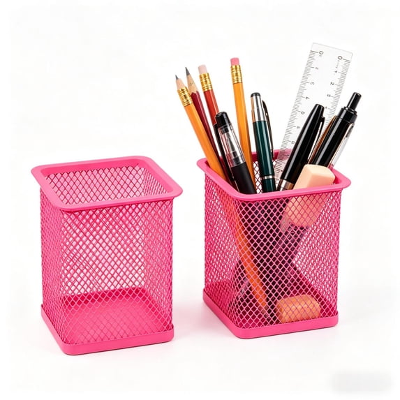 Metal Mesh Pen Holder for Desk Pencil Cup Holder Pen Organizer for Classroom, Office, Home,Makeup,Art (2 Pcs,Red)